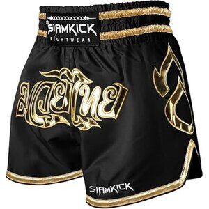 NEW- SIAMKICK Black and Gold Elite Muay Thai Shorts- Men's S